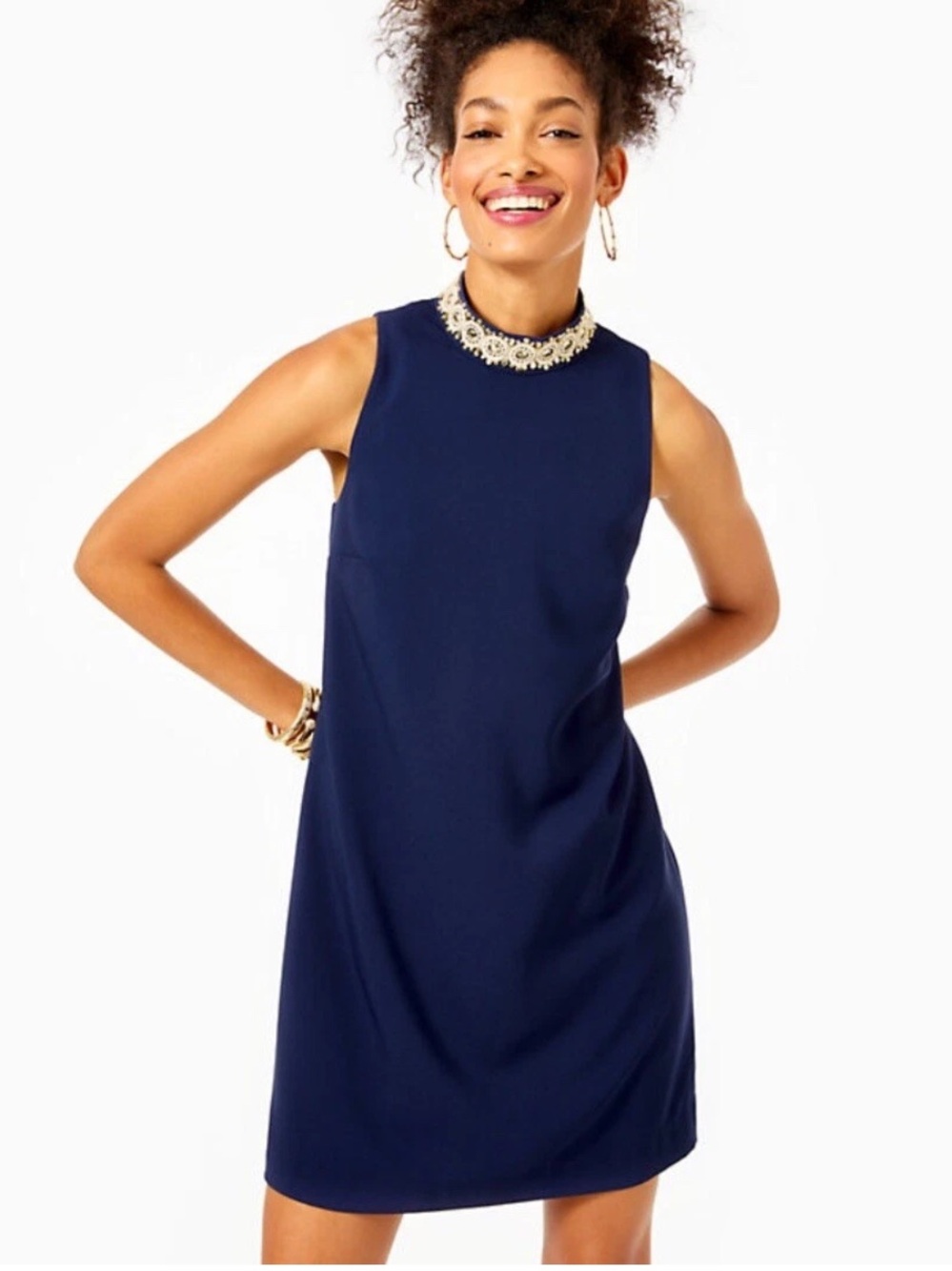 Lilly Pulitzer Beaded Neck Shift Dress Navy Size 4